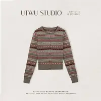 UTWU小敏「费尔岛开衫」精纺羊毛混纺225G复古单排扣针开衫UTAZ1056