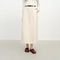 范思蓝恩超长直筒半身裙子女通勤2025秋冬新款配送腰带25FS14378