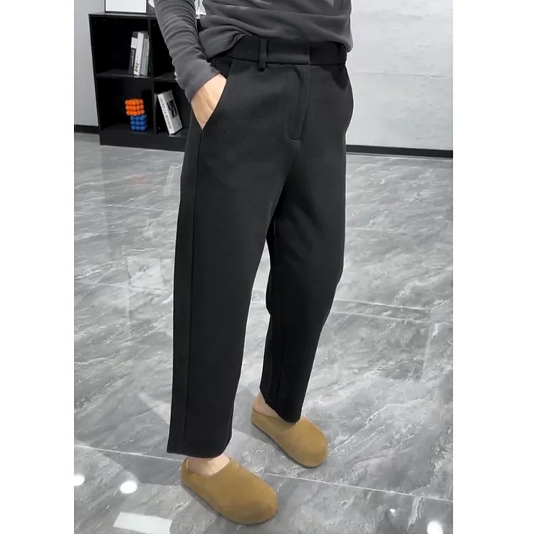 加绒加厚毛呢休闲裤子女2025秋冬新款大码高腰显瘦九分直筒西装裤