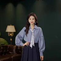 琦琦【晴空祥云】欧若风长袖丝巾衬衫女时尚休闲宽松上衣YS1116333