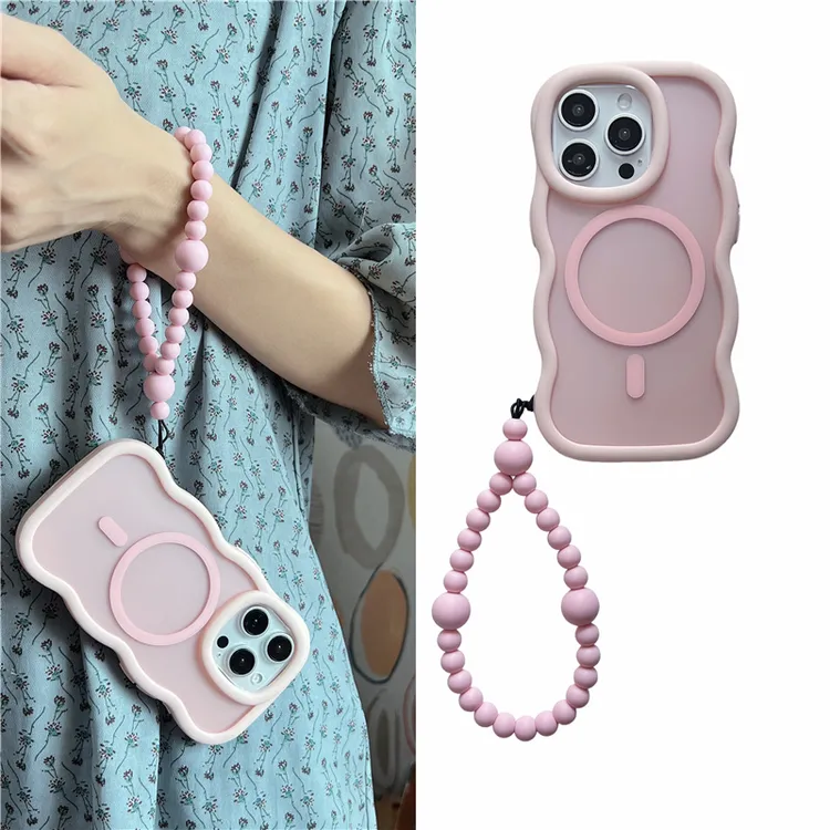 少女心粉色波浪形磁吸软壳手链珠适用苹果16/14/13手机壳iphone15