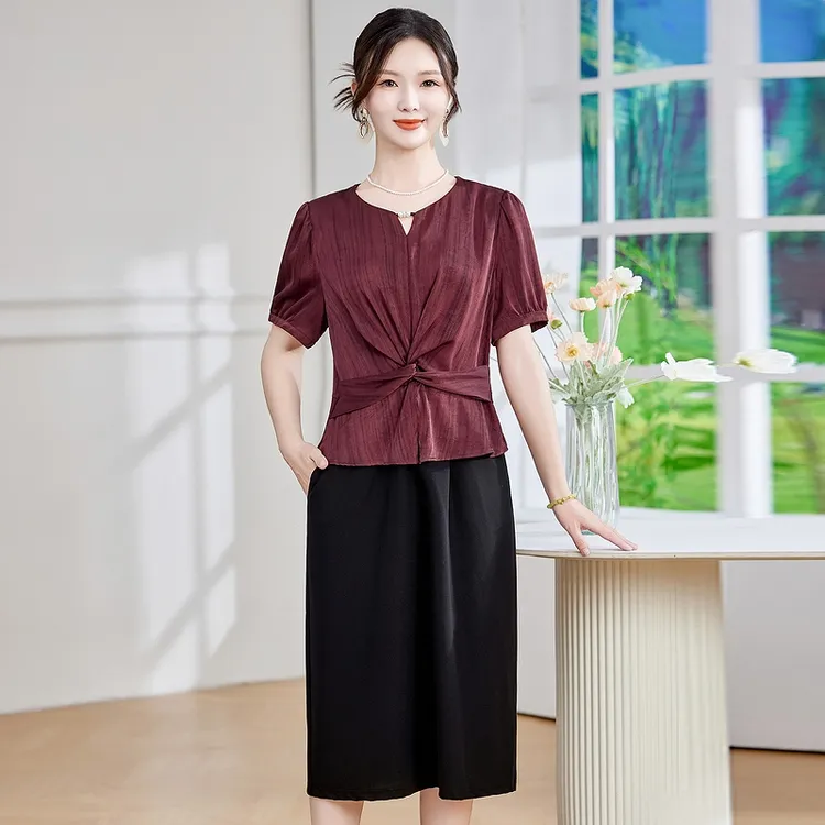 妈妈装2025夏季新款时尚中老年女装新中式国风假两件连衣裙女收腰