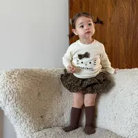 春秋季新款女宝Kitty猫豹纹两件套卡通上衣两件套打底衫女宝