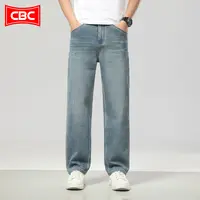 CBC浅复古蓝宽版直筒牛仔裤男2025秋新款高端水洗长裤弹力休闲裤