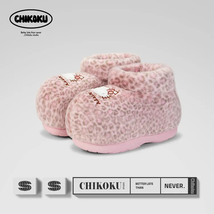 chikoku可爱棉鞋女冬季HelloKitty新款加绒雪地靴保暖包跟棉拖鞋