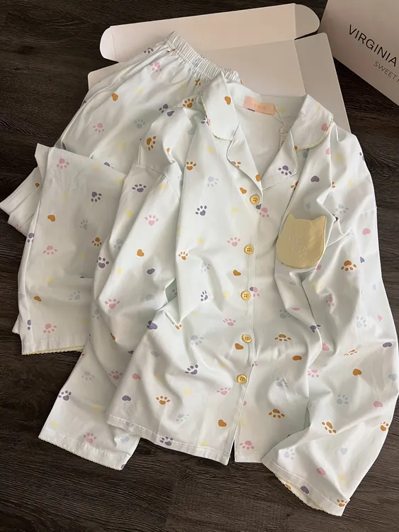 韩版可爱涂鸦休闲睡衣女早秋季长袖长裤新款舒适家居服套装可外穿