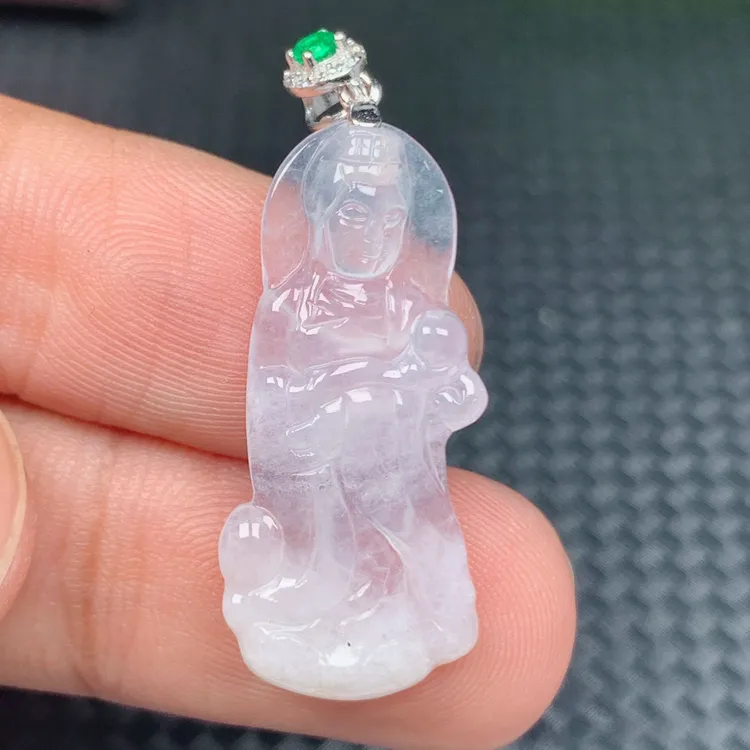缅甸天然a货翡翠如意妈祖神像吊坠高冰种精美迷你挂件项坠宝宝