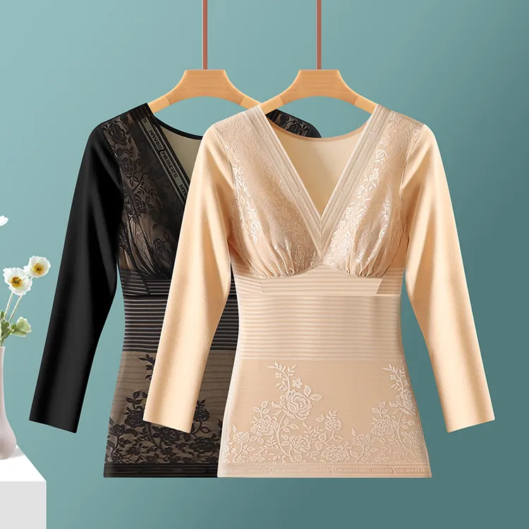 保暖内衣女冬季加绒加厚带文胸一体式长袖塑身衣修身保暖美体上衣
