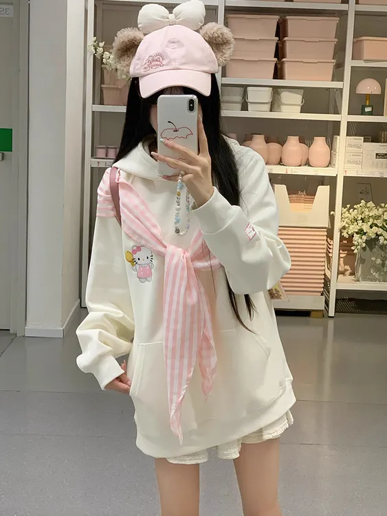 【WY01】小众格子蝴蝶结披肩外套卫衣女2025新款设计感学生套头上衣