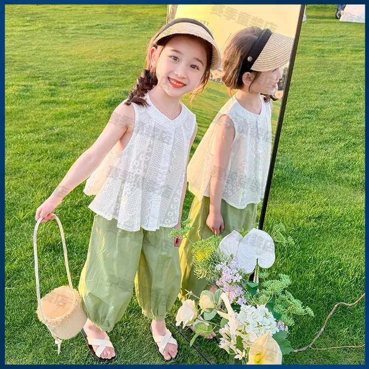 女童套装夏季2024新款时髦洋气女孩宝宝两件套儿童夏装无袖
