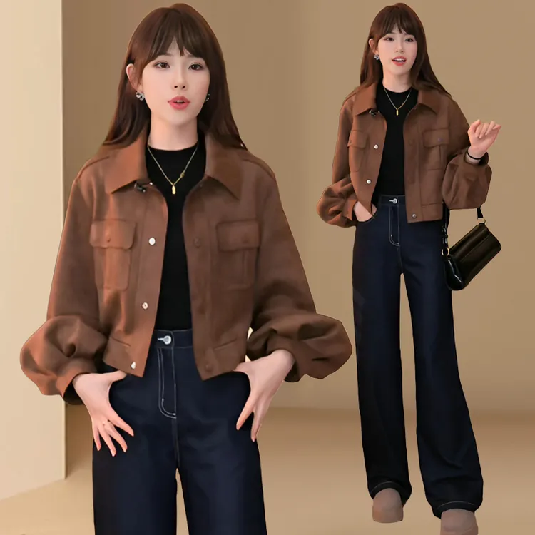 韩版复古设计感小个子翻领外套女2025春秋新款休闲洋气夹克上衣