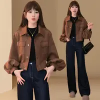 工装翻领短外套女春秋新款短款小个子韩版宽松休闲显瘦夹克上衣