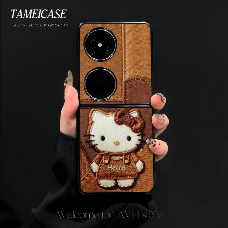 牛仔KT猫羊皮适用华为pocket2手机壳FINDN3FLIP折叠屏pockets