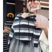 阿卷秋装儿童韩版撞色条纹连帽休闲针织毛衣上衣MPG6885
