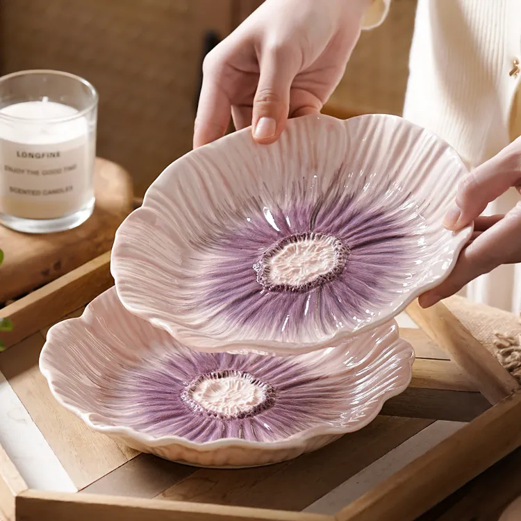 2025新款花朵盘子菜盘家用特别好看的高级漂亮餐盘精致蛋糕甜品盘