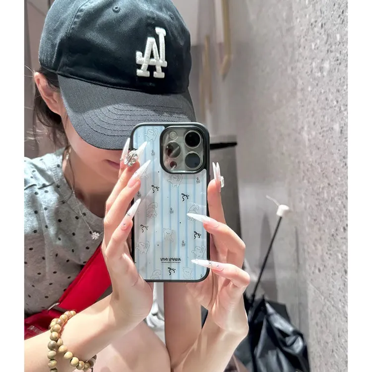 新款韩系新款防摔条纹小猫咪iPhone15手机壳适用苹果11甜美12可爱