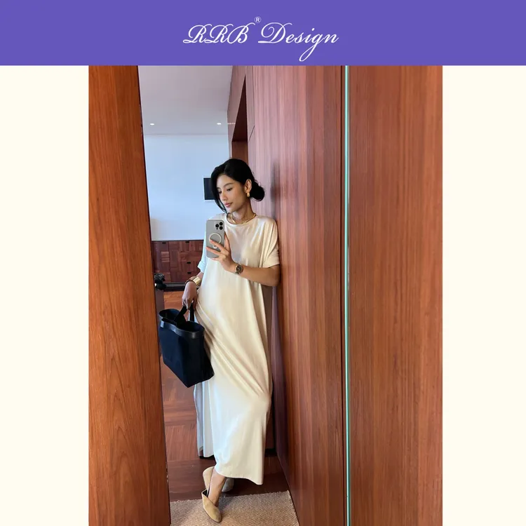RRB Design「极简之上」宽松显瘦纯色连衣裙后背镂空百搭松弛感长裙