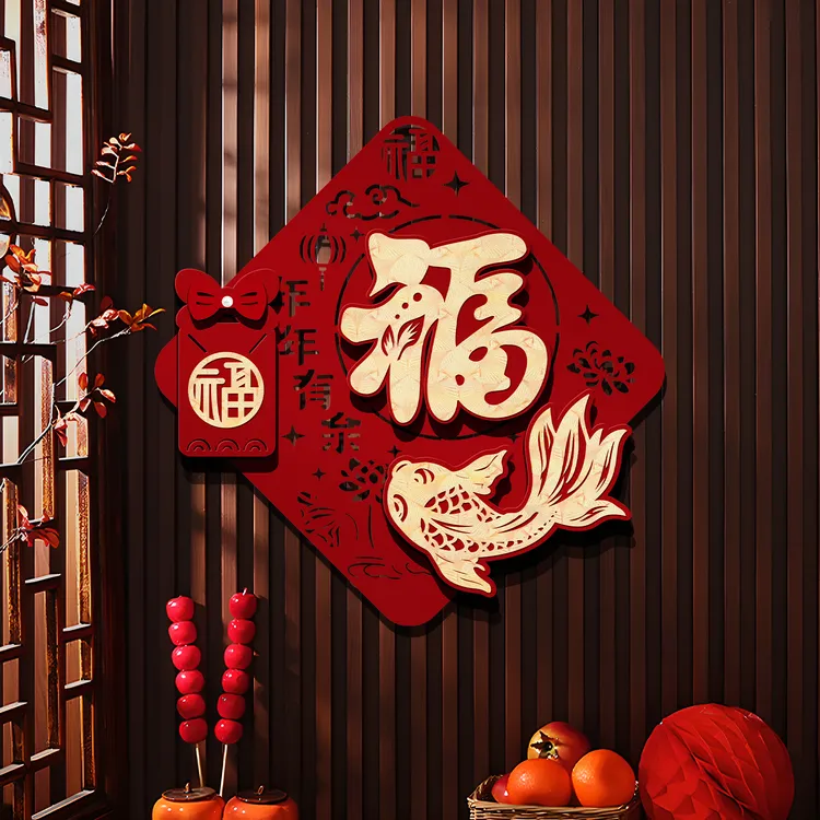 植绒布福字贴装饰大门装扮2026马年立体门幅入户门贴新年