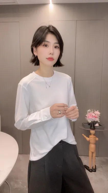 欧洲站2025秋季欧货圆领设计肩膀压线长袖打底衫T恤潮