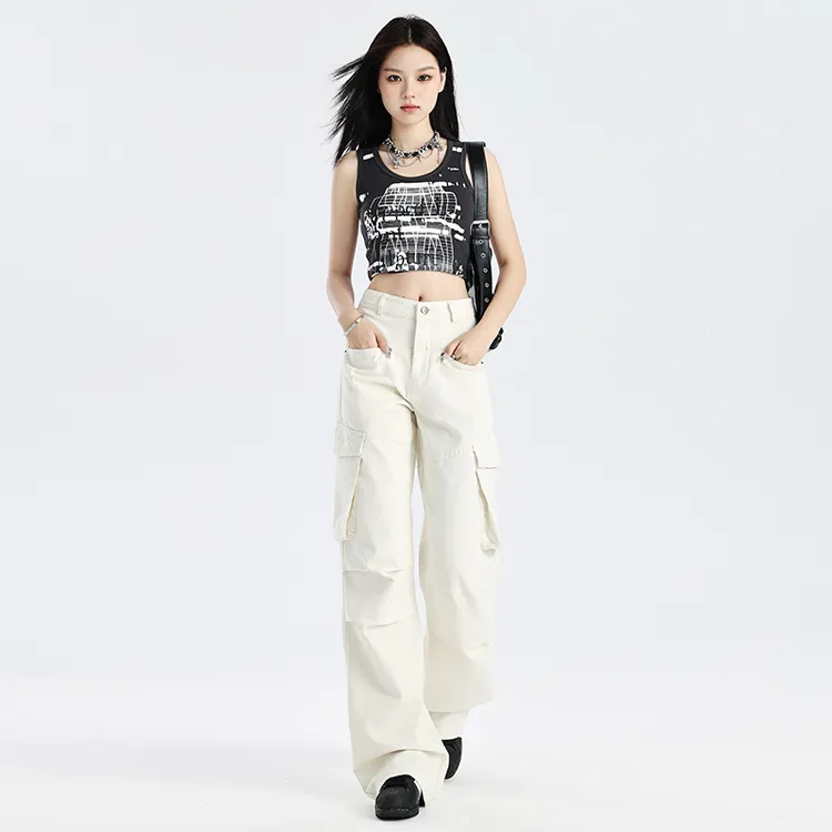 美式高腰阔腿裤女2025春装新款设计感小众宽松显瘦百搭