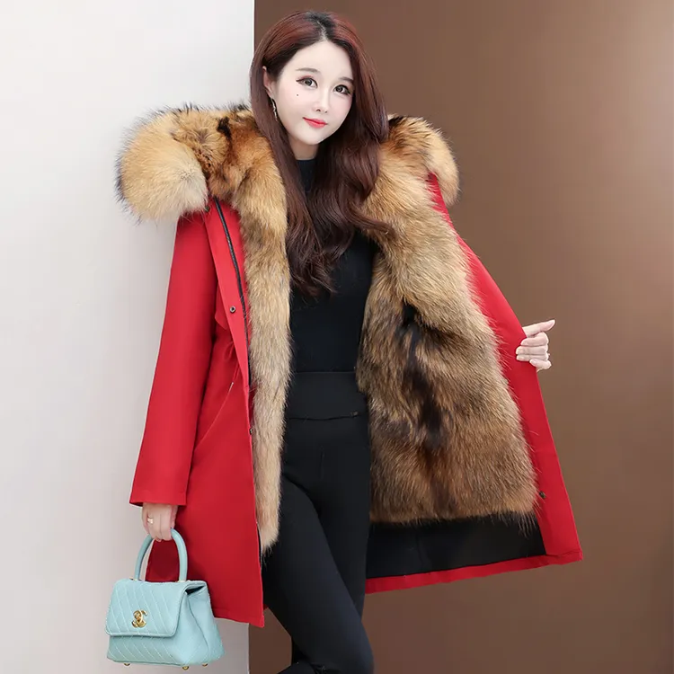 海宁派克服女可拆卸内胆2025新款冬季加绒加厚妈妈装皮草长款外套