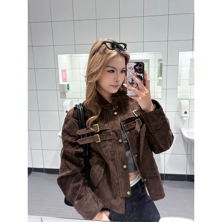 MainFixed复古巴恩风拼接仿麂皮高级感夹克男女cleanfit短宽外套