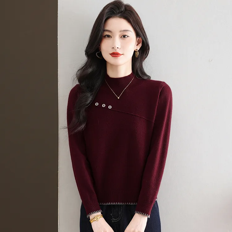 【亚聚甄选】半高领打底衫2025秋冬新款套头外穿针织衫洋气内搭上衣