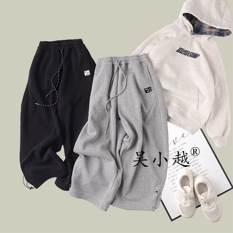 吴小越W1615男童加绒老爹裤冬款儿童长裤男孩卫裤休闲黑色运动裤