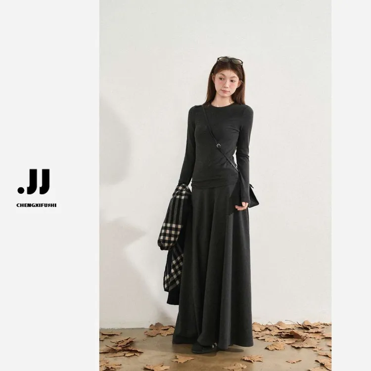 Y5398 【温柔糯糯 】法式少女感温柔风软糯上衣~气质优雅半身裙套装