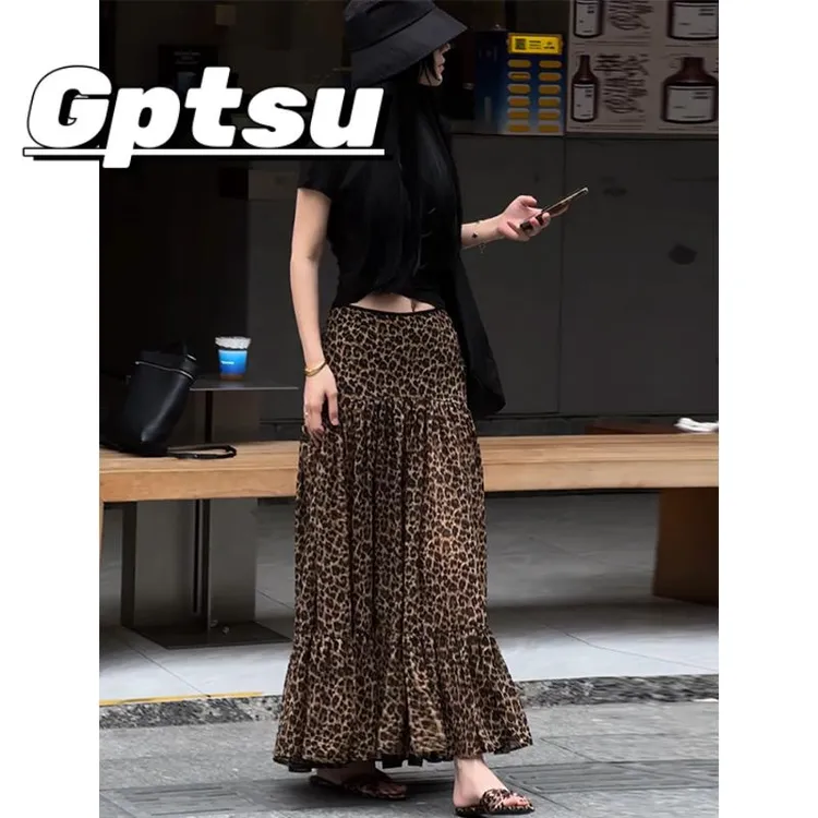 GPTSua字半身裙女夏季法式气质时尚伞裙中长款大裙摆百褶皱包臀裙
