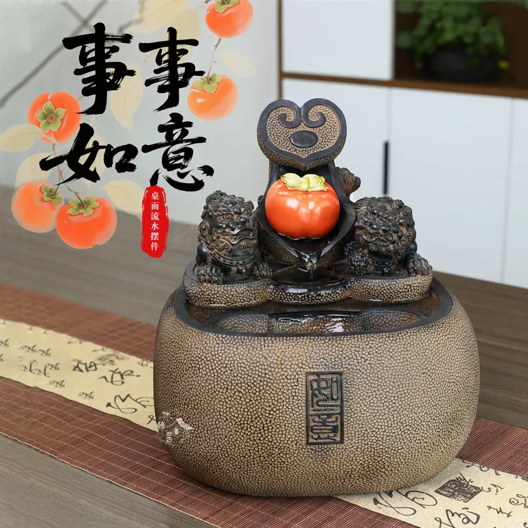 仿古做旧循环水系景观酒店前台办公室造景-事事如意