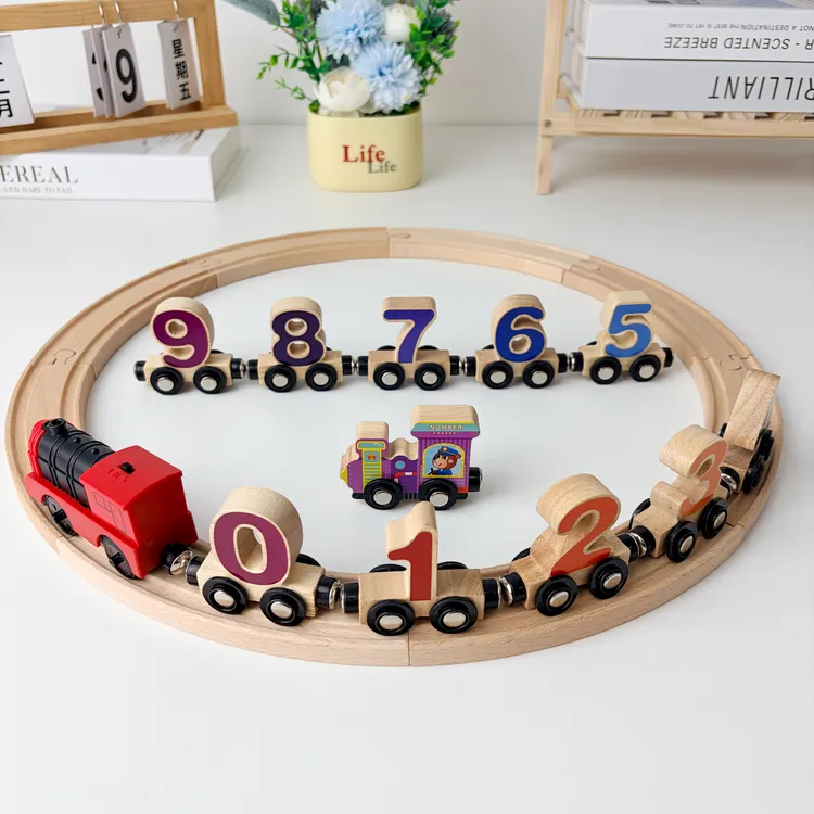 磁性数字小火车木质实木轨道电动积木玩具早教益智提高认知送礼物