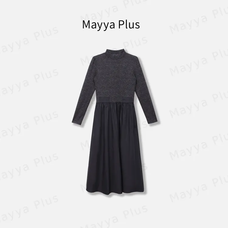 【赫本战袍】Mayya Plus麦芽定制流光风拼接百搭长袖连衣裙32537051