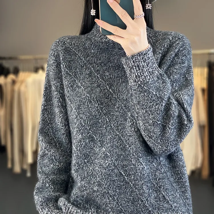 高端轻奢女士加厚羊毛衫秋冬新款半高领时尚针织衫百搭长袖打底衫