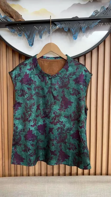 忆江南-常规上衣薄款女士碎花花色百搭夏季无袖小衫立领1593