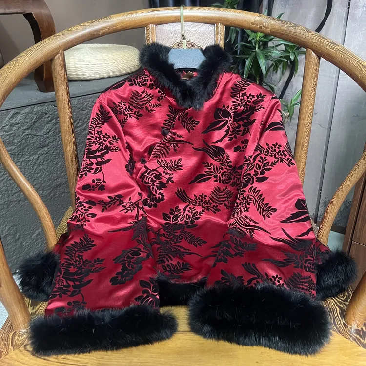 【花月】新中式加绒加厚长袖上衣豹纹时尚国风斜襟 冬装外套女款