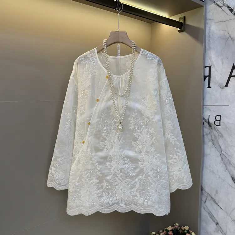 新中式早秋新款圆领刺绣亮片重工花边设计感高品质时尚上8030