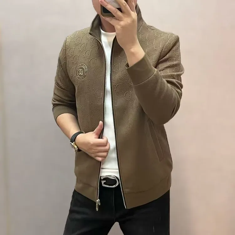 新款高端潮流轻奢男士字母满花提花立领夹克外套9614