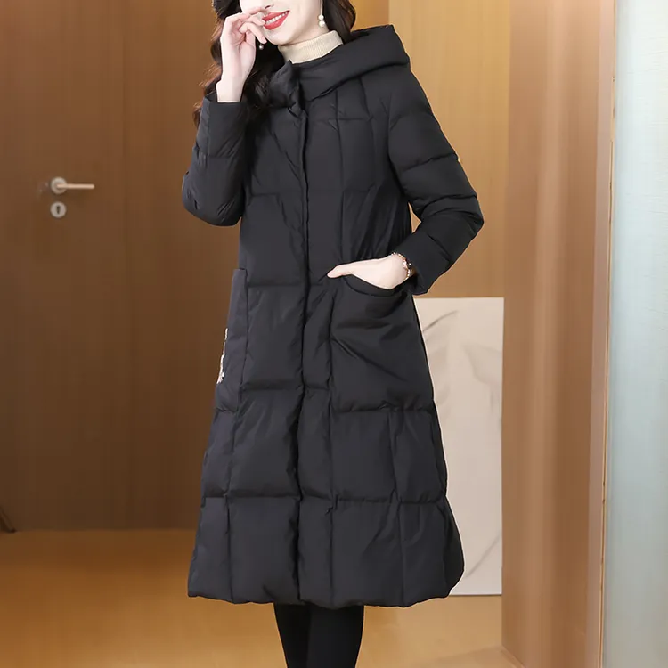 轻薄棉服女冬季2025新款气质连帽中长款显瘦加厚外套时尚保暖