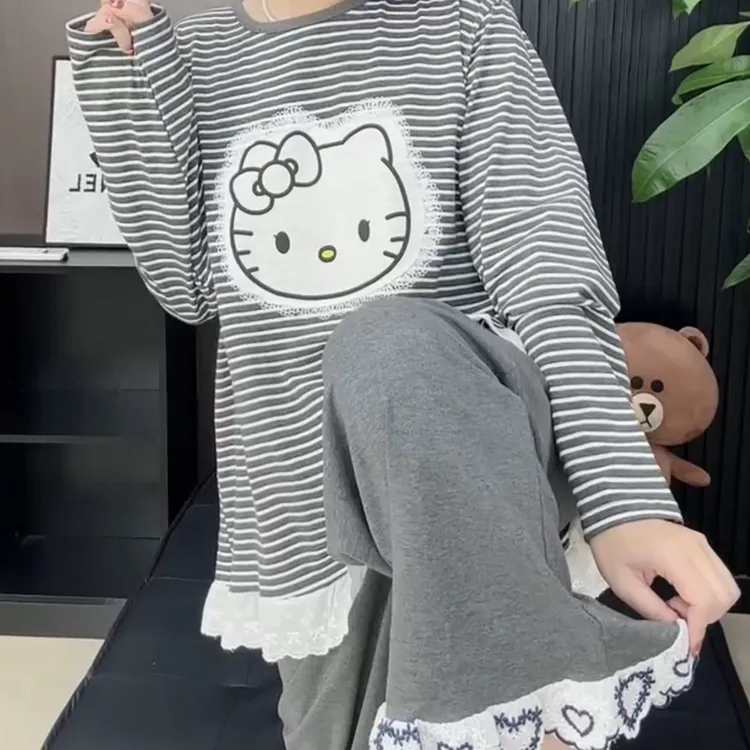 可爱减龄猫咪长袖家居服两件套【实物微色差】