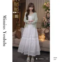 【mimius】肉 法式蕾丝编织镂空花边拼接设计感连衣裙+开衫 G03465