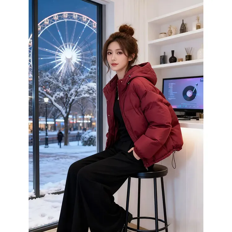 韩系深冬独特超好看2025超火短款棉服女小个子棉袄连帽面包服外套