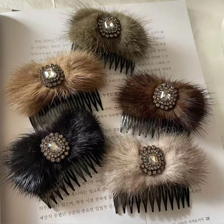 【双十一好物】17mart韩国发夹百搭齿梳气质复古风钻钻水貂毛千金风