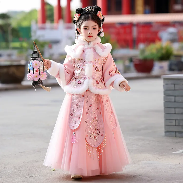 汉服女童冬季加绒唐装裙2025新款中国风公主裙冬装儿童新年装衣服