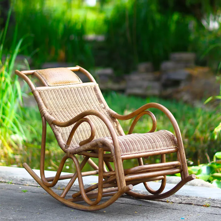 天然藤摇椅躺椅客厅阳台庭院休闲老人逍遥椅懒人沙发中古风家用