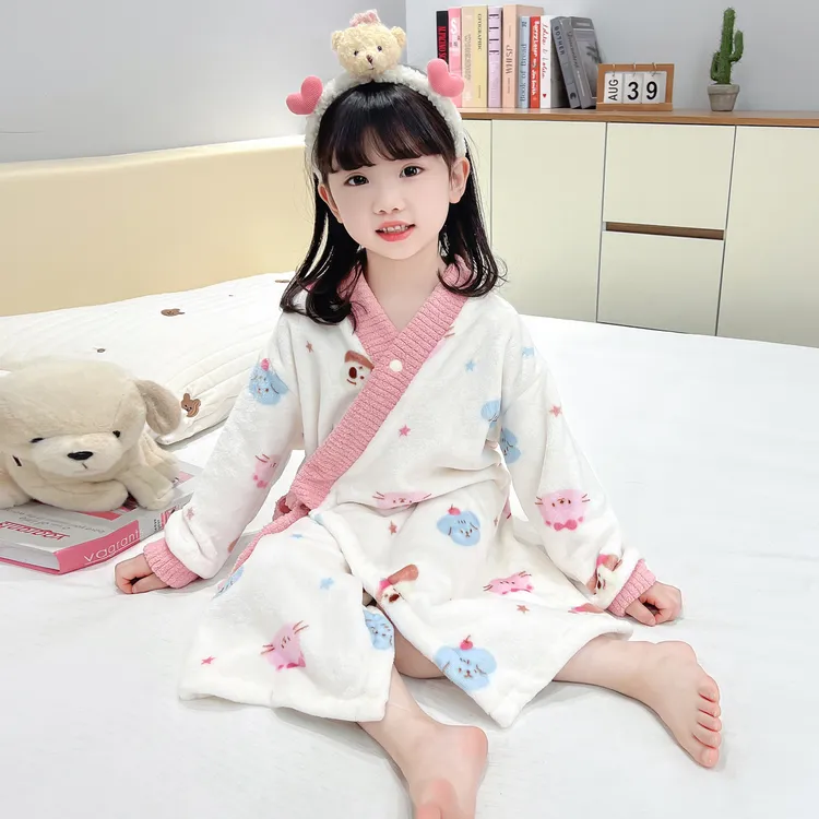 儿童浴袍秋冬加厚法兰绒睡衣冬季宝宝浴巾婴儿睡袋家居服女童睡袍