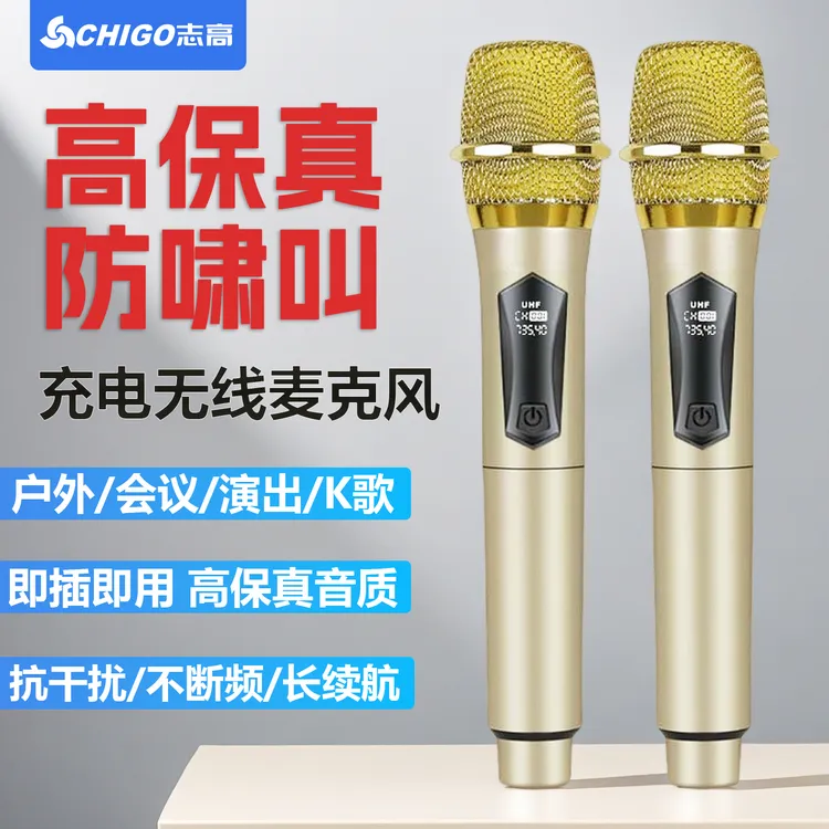 志高万能无线话筒一拖二家用ktv专用k歌麦克风唱歌音响接收器通用