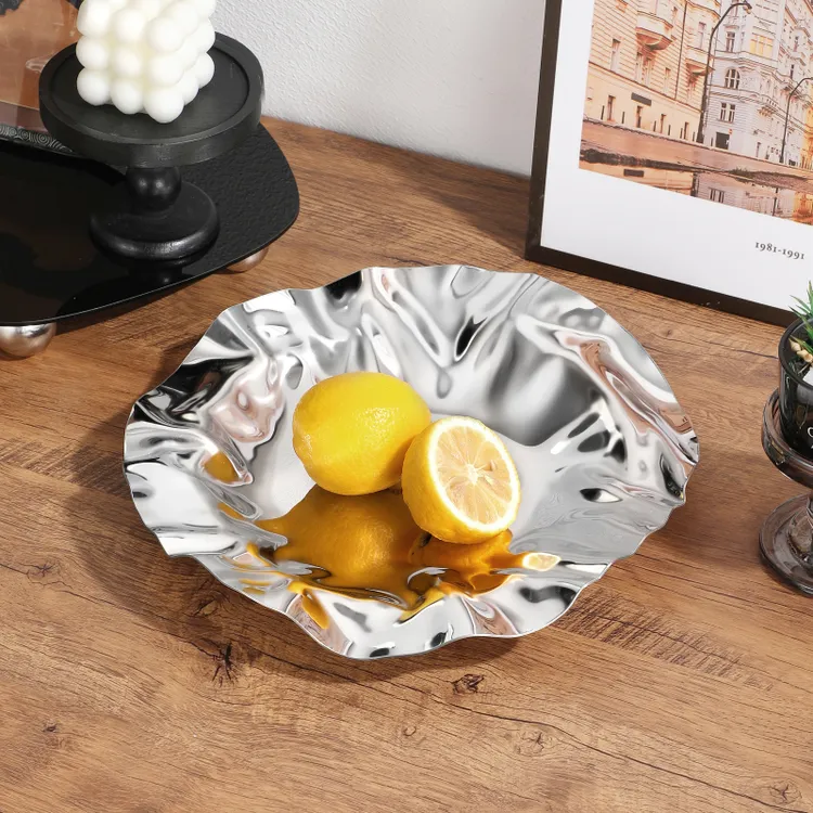北欧轻奢风304不锈钢涟漪大号水果盘干果盘家用装饰摆件乔迁礼物
