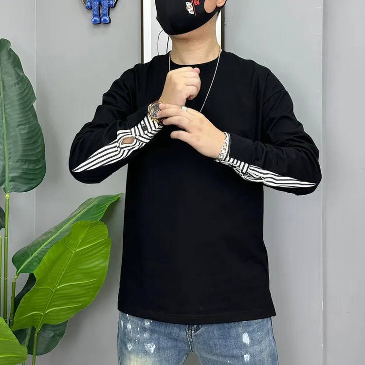 男士秋冬新款纯色纯棉休闲百搭极简轻奢高级感拼接打底衫宽松卫衣