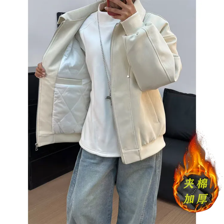 美式PU皮翻领皮衣棉服男款冬季cleanfit机车风铆钉夹克高级感外套